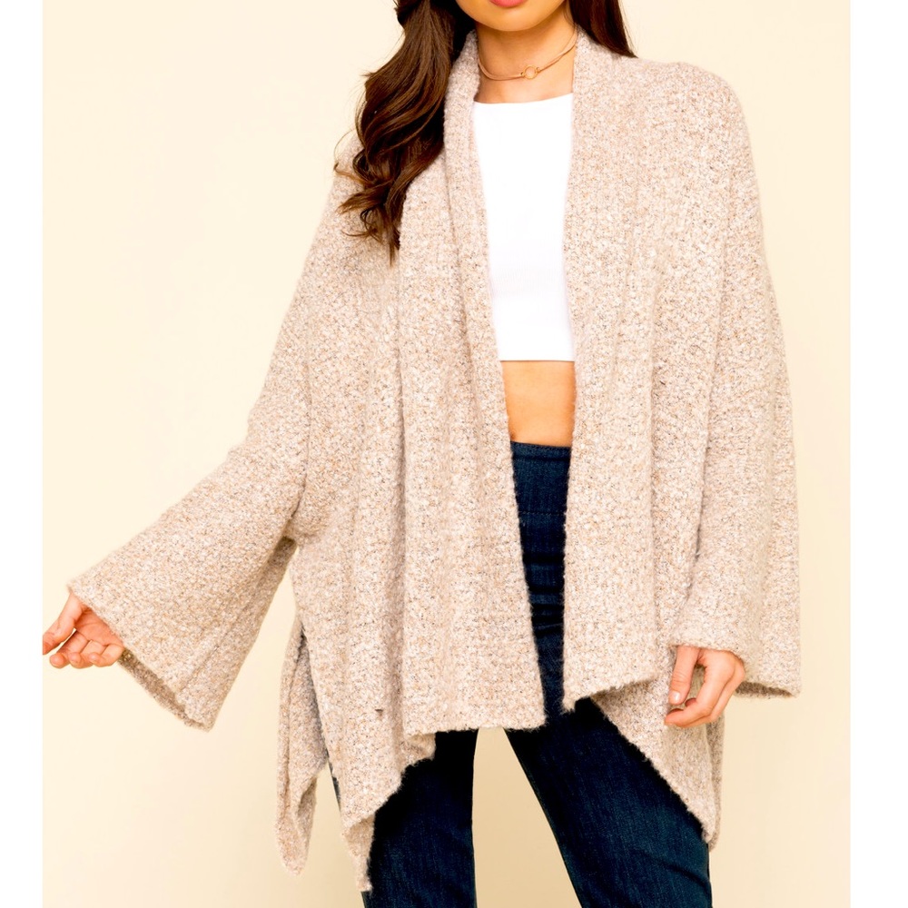 Free People Oversized BFF Cardigan Sweater - Tan/Beige/Oatmeal/Neutral - Size XS